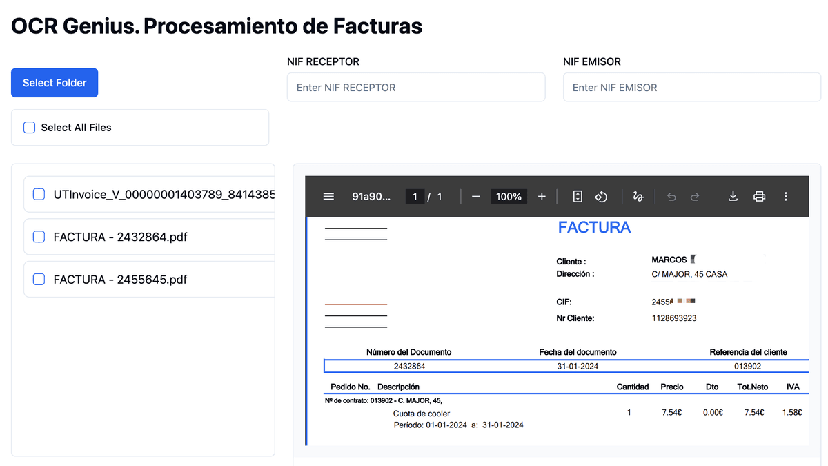 Vista previa de facturas comerciales españolas