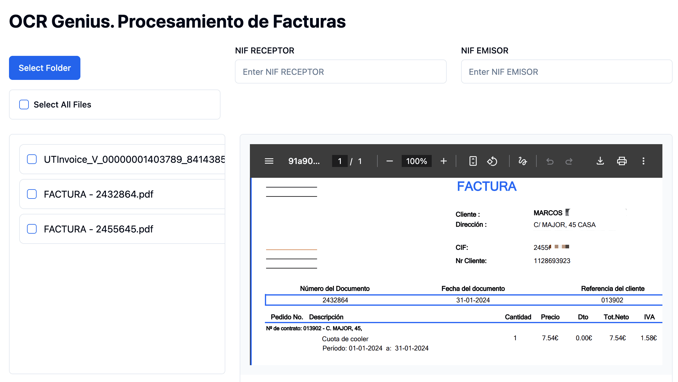 Vista previa de facturas comerciales españolas