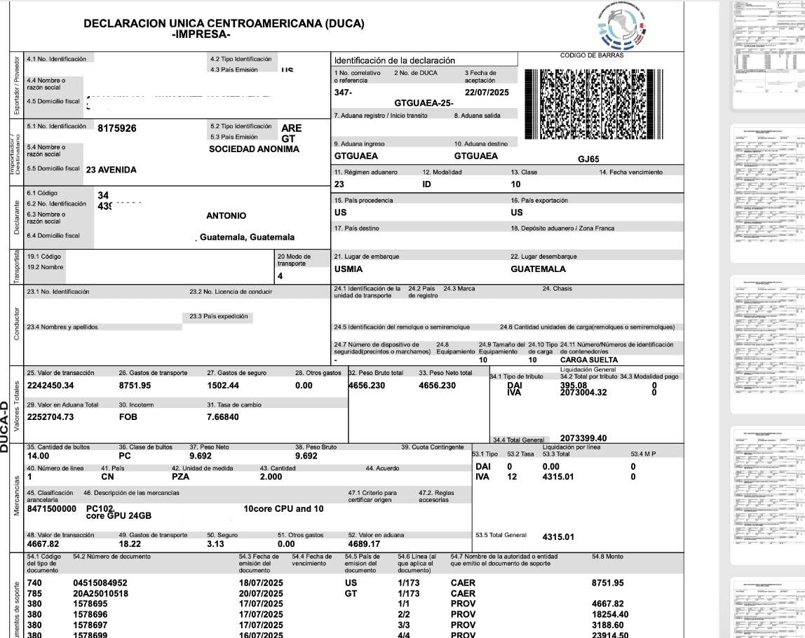 DUCA - Central American Single Declaration